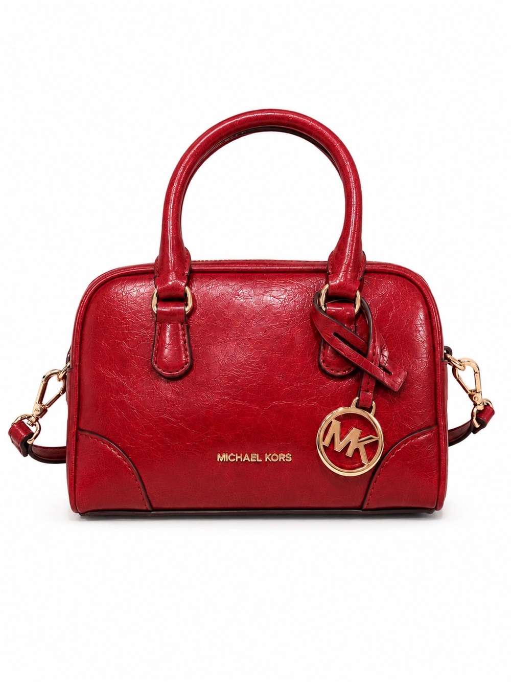 Michael Kors Thompson Extra-Small Distressed Convertible Satchel – Cherry